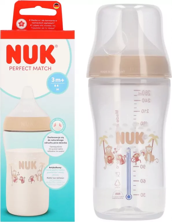 NUK. Perfect Match. Butelka z silikonowym smoczkiem. 260 ml. Małpka - tantis.pl