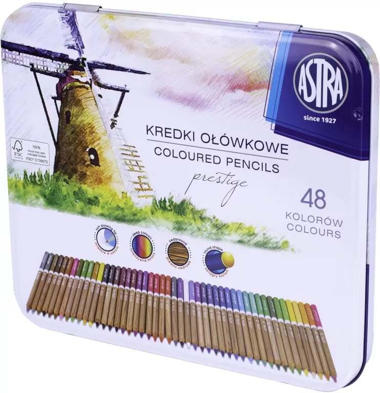 Kredki ołówkowe z drewna cedrowego, w metalowym pudełku. Prestige. 48 kolorów - tantis.pl