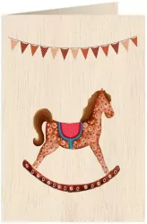 Karnet drewniany C6 + koperta Konik na biegunach