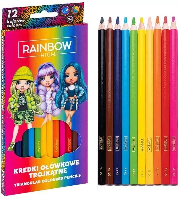 Kredki ołówkowe trójkątne Rainbow High 12kol ASTRA - tantis.pl