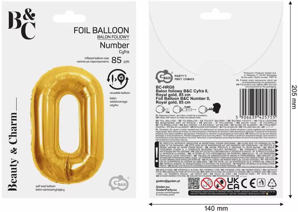 Balon foliowy B&C 0 Royal gold 85cm - tantis.pl