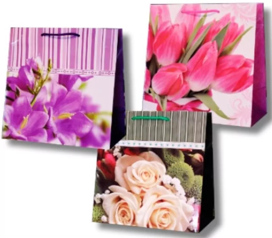 Torebka ozdobna laminowana kwiaty Mix - tantis.pl