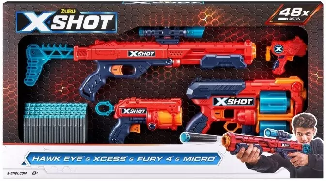 X-Shot. Zestaw wyrzutni Excel Combo Hawk + Xcess + Fury 4 + Micro - tantis.pl