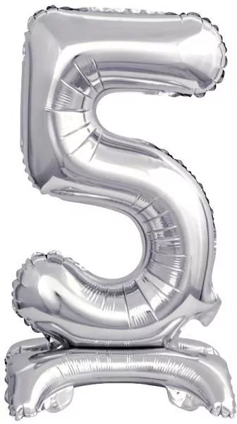 Balon foliowy mini cyfra 5 na stojaku srebrna - tantis.pl