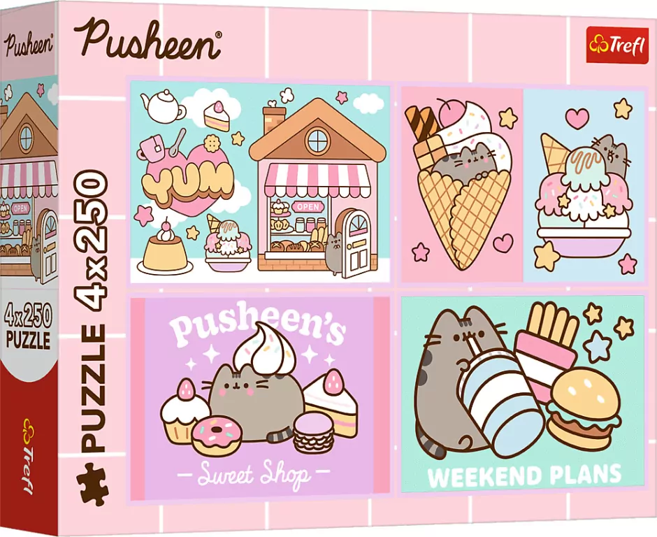 Puzzle Pusheen 4x250 Poznajcie Pusheena TREFL - tantis.pl