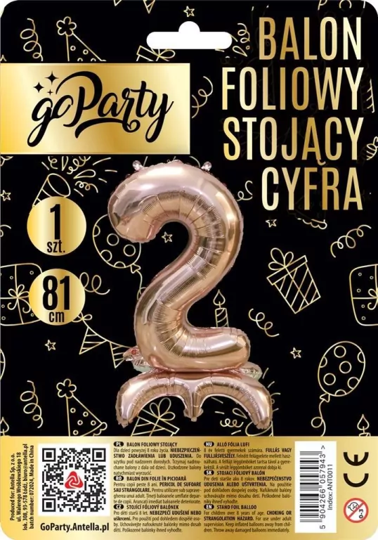 Balon foliowy stojący 2 rose gold 81cm - tantis.pl