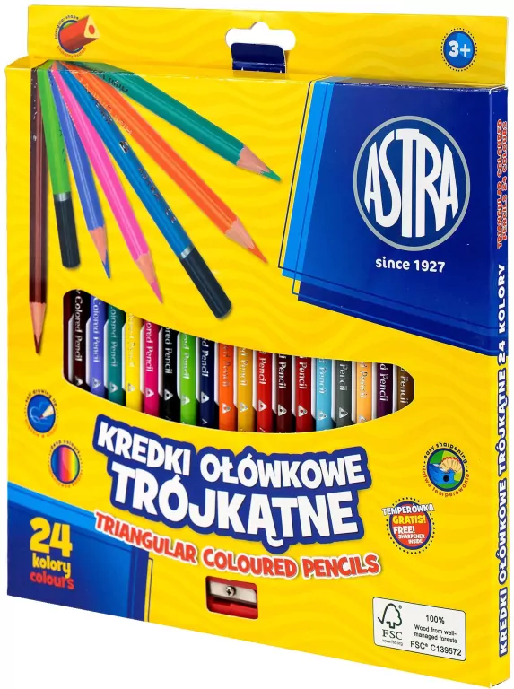 Kredki ołówkowe trójkątne. 24 kolory - tantis.pl