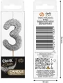 Świeczka piker 3 czarna brokatowa 11x3.5 cm - tantis.pl