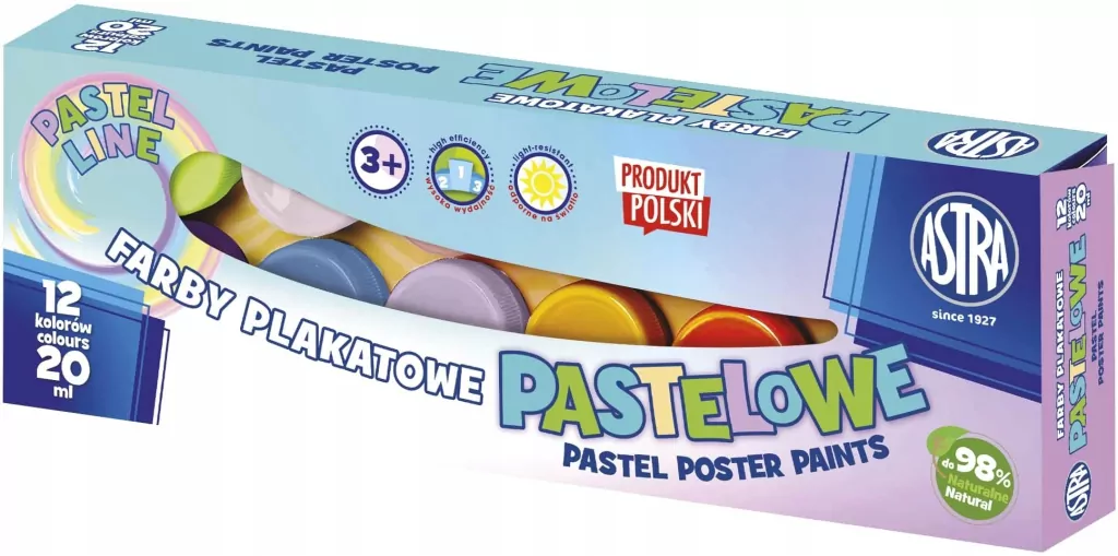 Farby plakatowe pastelowe 12 kol x 20ml ASTRA - tantis.pl