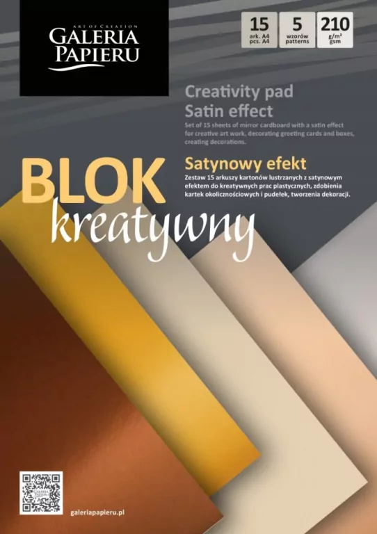 PAPIER KOLOROWY A4/15K SATYNOWY 210G GAL PAP - tantis.pl