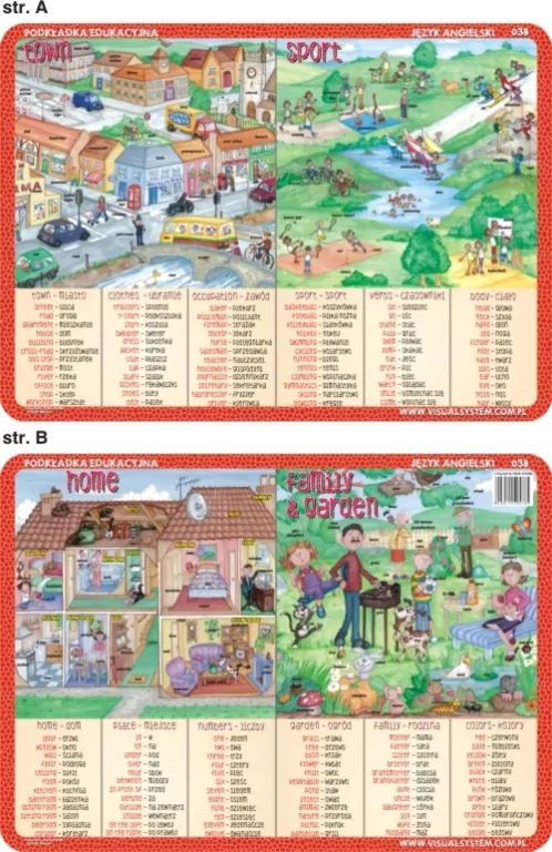Podkładka edukacyjna. Town, sport, home, family & garden - tantis.pl