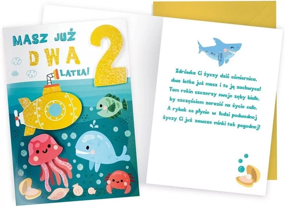 Karnet Urodziny 2 ośmiornica - tantis.pl