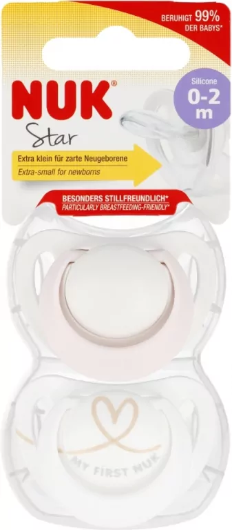 NUK. Star. Smoczki. 0-2 miesiące. Biały i różowy - tantis.pl