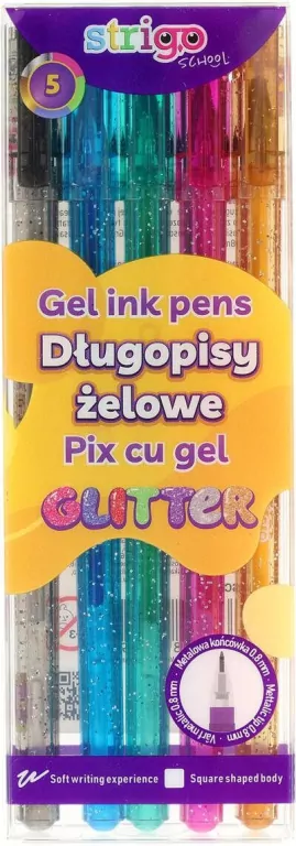 Długopis żelowy brokatowy 5 kolorów - tantis.pl