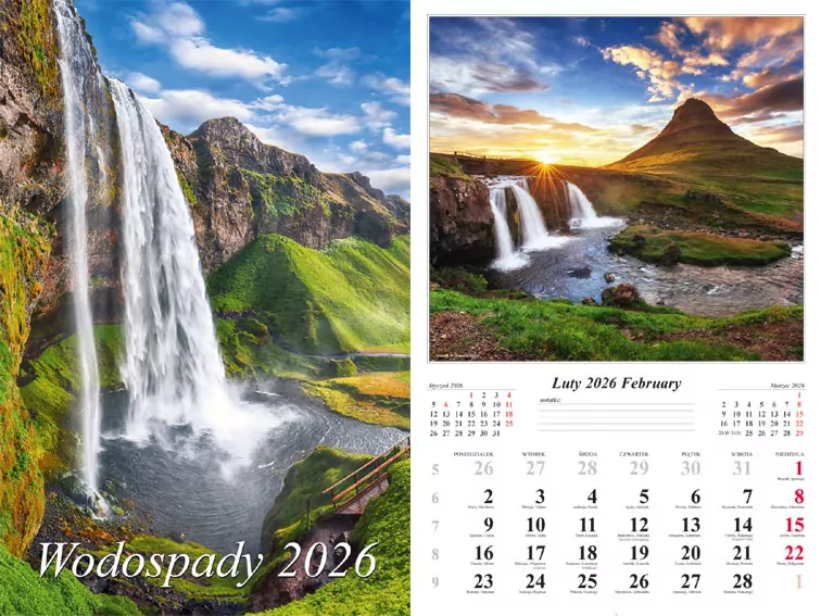 Kalendarz 2026 ścienny Wodospady - tantis.pl