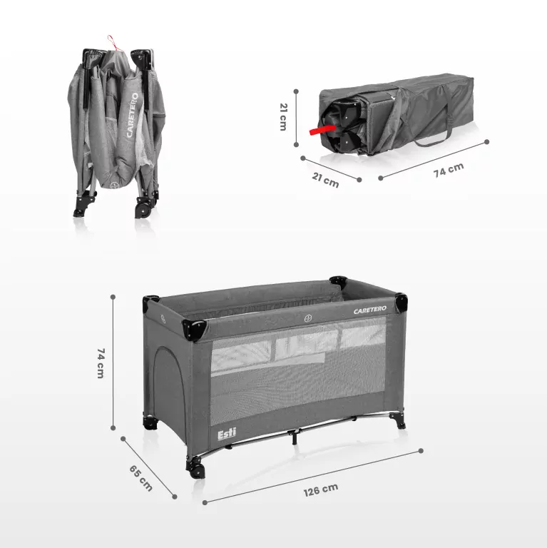 Caretero Łóżeczko turystyczne Esti opuszczany bok grafit - tantis.pl