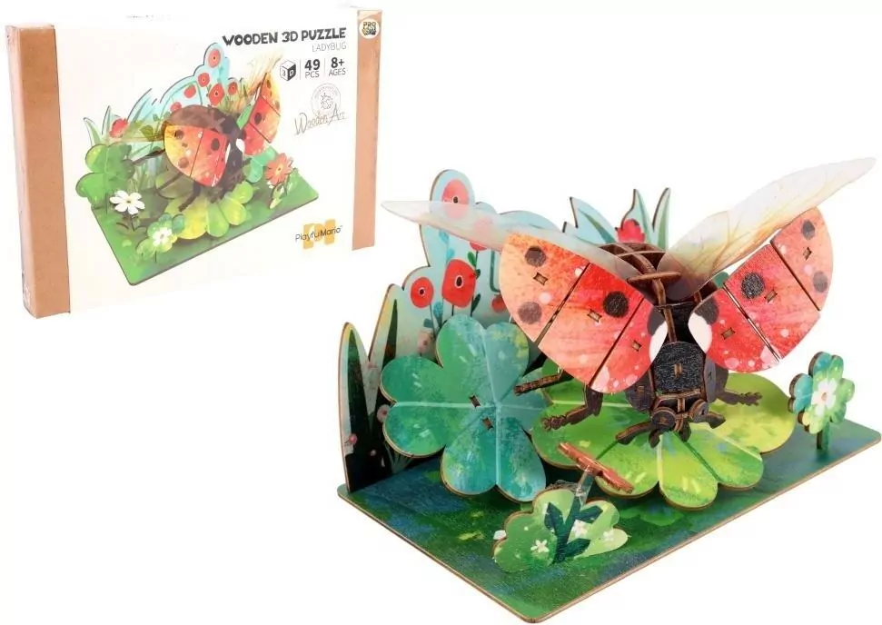 Puzzle 3D drewniane biedronka w kwiatach - tantis.pl