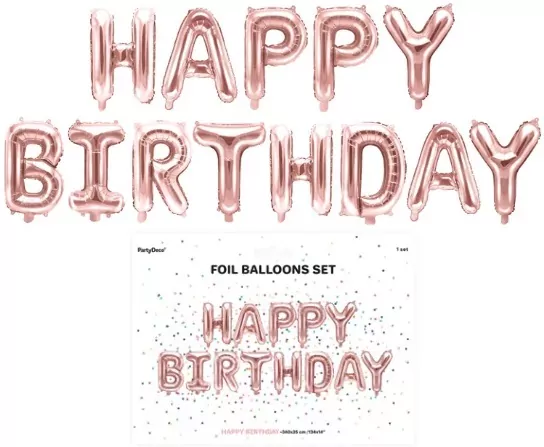Balon foliowy Happy Birthday różowe złoto 340x35cm - tantis.pl