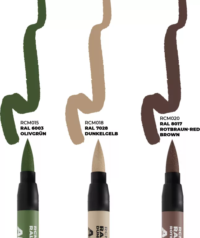 AK Interactive: Real Colors Markers - RCM108 - Set - Late German AFV Camo Colors (3) - tantis.pl