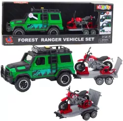 Terenówka z lawetą i motyocyklem światło i dźwięk