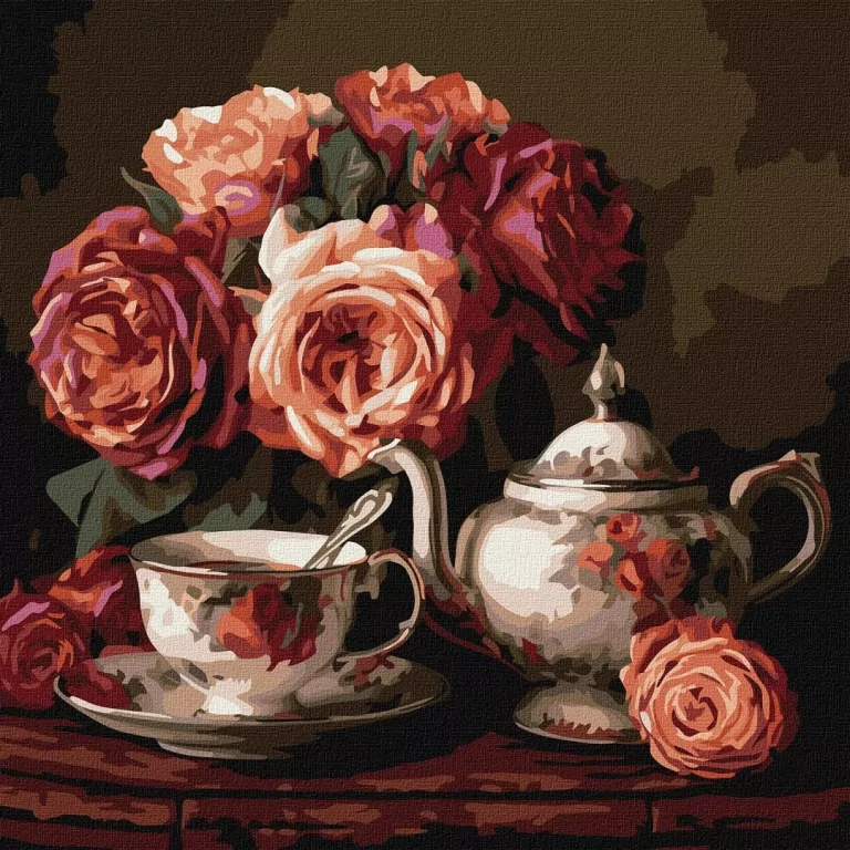 Malowanie po numerach - Róże w ciemności 40x40cm - tantis.pl
