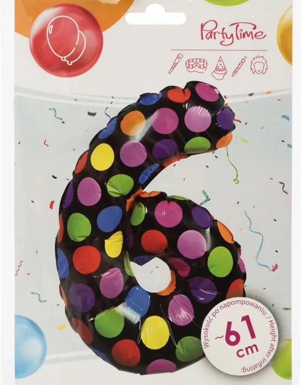 Balon foliowy cyferka 6 w kropki - tantis.pl