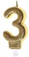 Świeczka urodzinowa 3 złoty brokat