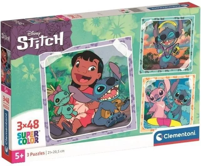 Clementoni. Puzzle 3x48. Super Kolor. Stitch - tantis.pl