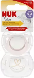 NUK. Star. Smoczki 2 sztuki. 0-2 miesięcy. Biały i serce