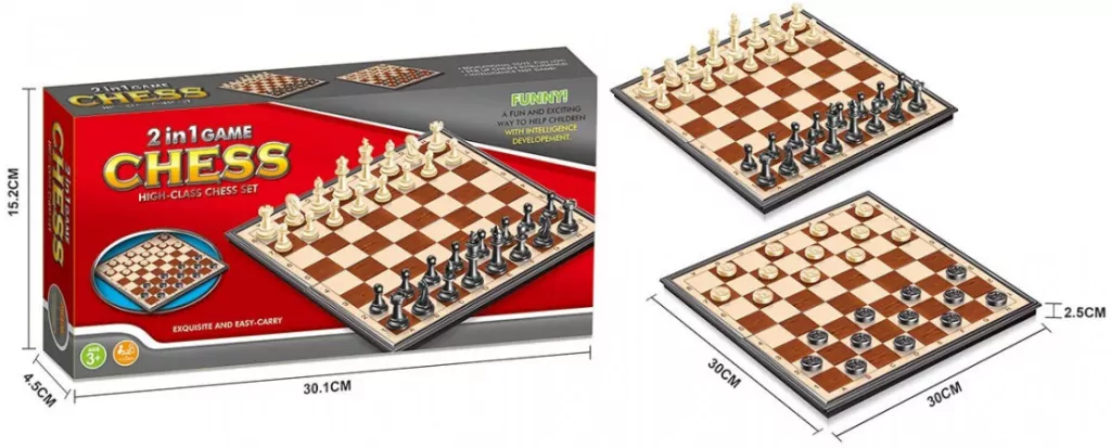 Szachy 2w1 magnetyczne 30x30x2,5cm - tantis.pl