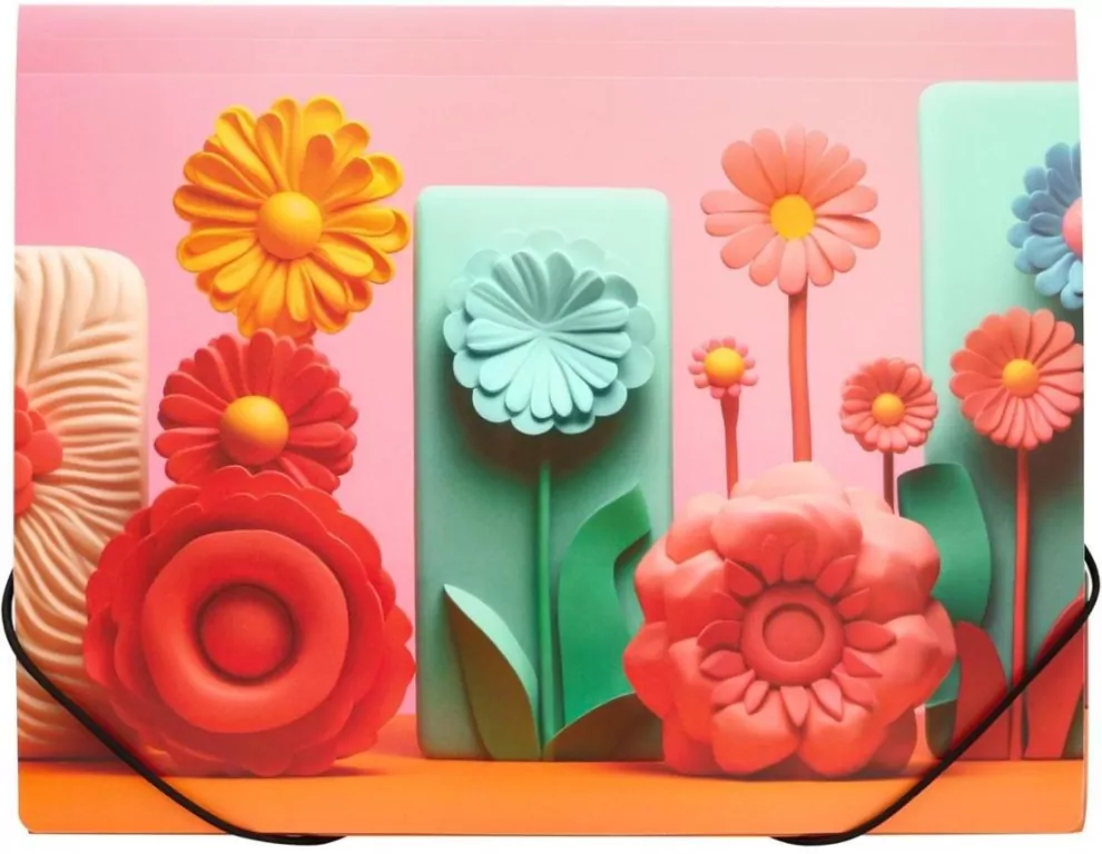 Teczka A4 PP na gumkę z nadrukiem Modern Flowers - tantis.pl