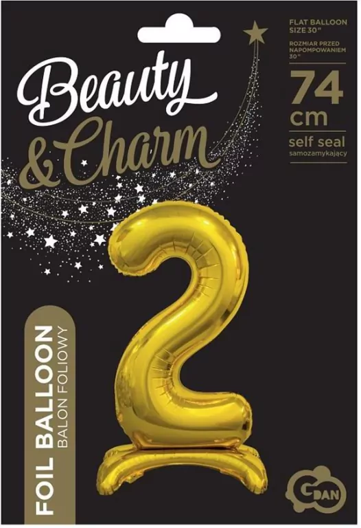 Balon foliowy B&C Cyfra stojąca 2 złota 74cm - tantis.pl