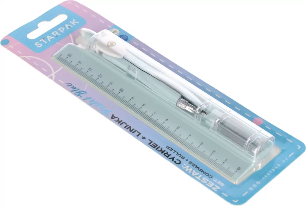 Cyrkiel metalowy + linijka 15cm pastel blue - tantis.pl