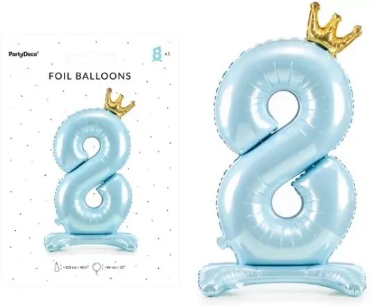 Stojący balon foliowy cyfra 8 84cm błękitny - tantis.pl