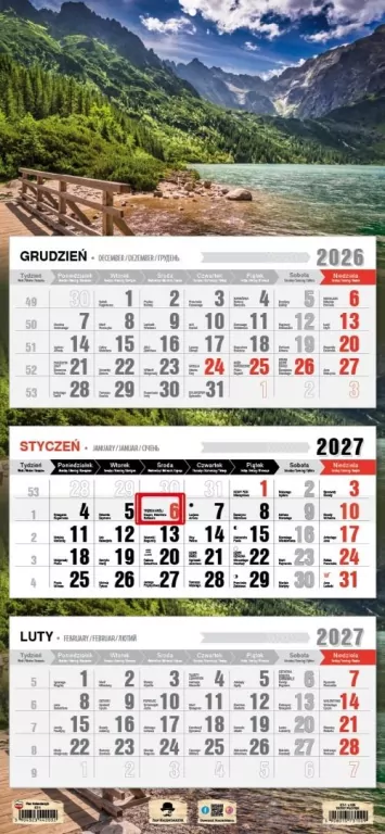 Kalendarz 2027 trójdzielny Tatry płotek - tantis.pl