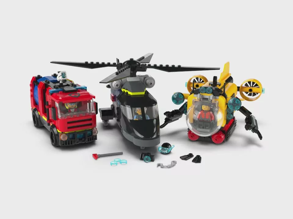 LEGO® City. Zestaw z helikopterem, wozem strażackim i łodzią podwodną 60462 - tantis.pl
