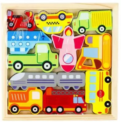 Układanka drewniana pojazdy. 12 elementów