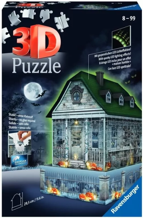 Ravensburger, puzzle. 3D Budynki Nocą, Świecący nawiedzony dom, 216 elementów - tantis.pl