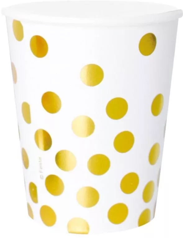 Kubeczki pap. białe Groszki złote 250ml - tantis.pl