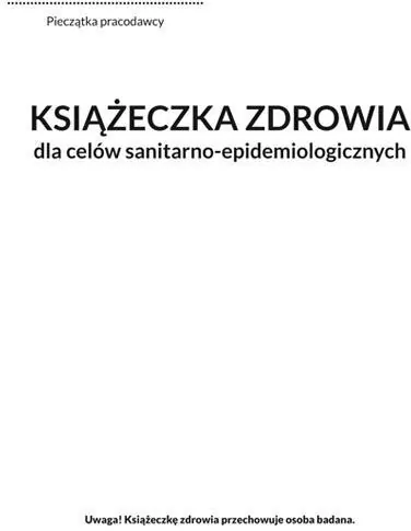 Książeczka zdrowia do celów sanitarno-epidemiologicznych - tantis.pl