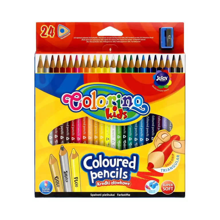 Kredki colorino kids ołówkowe trójkątne 24 kolory z temperówką - tantis.pl