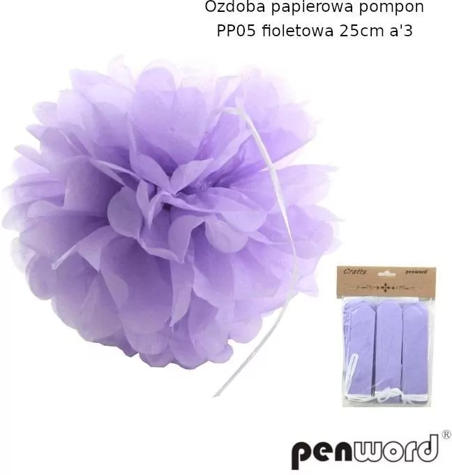 Ozdoba papierowa pompon fioletowa 25cm - tantis.pl
