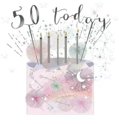 Karnet kwadrat mały z kopertą. Urodziny 50. Świeczki