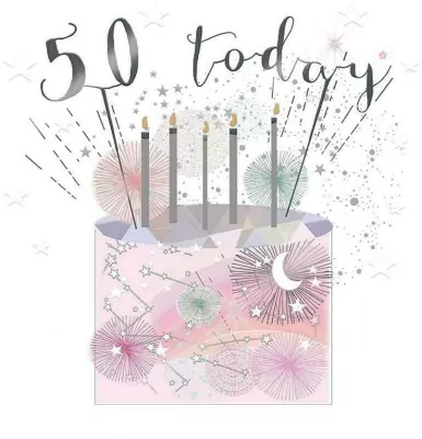 Karnet kwadrat mały z kopertą. Urodziny 50. Świeczki