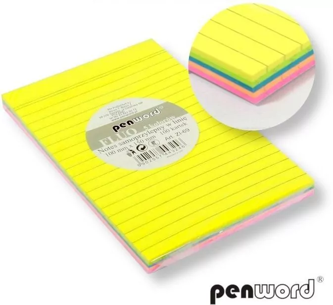 Notes samoprzylepny w linię mix 100x150mm 100K - tantis.pl