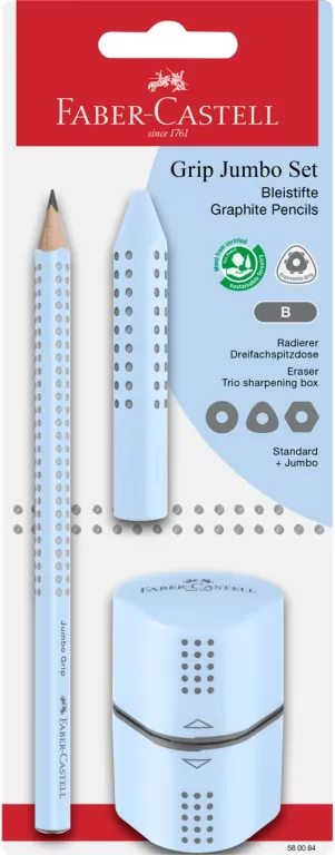 Ołówek + gumka + temperówka Jumbo Grip błękitny - tantis.pl