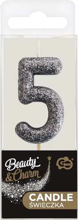 Świeczka piker 5 czarna brokatowa 11x3.5 cm - tantis.pl
