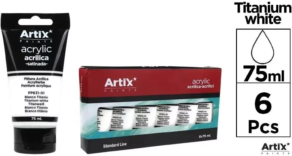 Farba akrylowa tytanowy biały 75ml (6szt) - tantis.pl