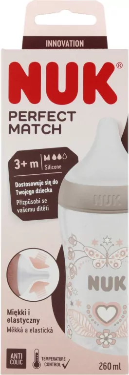 NUK. Perfect Match. Butelka 260ml. 3 miesiące. Roślinność - tantis.pl