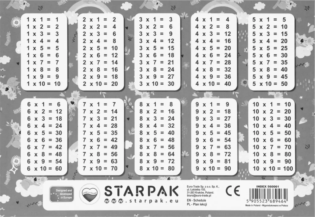 Plan lekcji z tabliczką mnożenia - tantis.pl